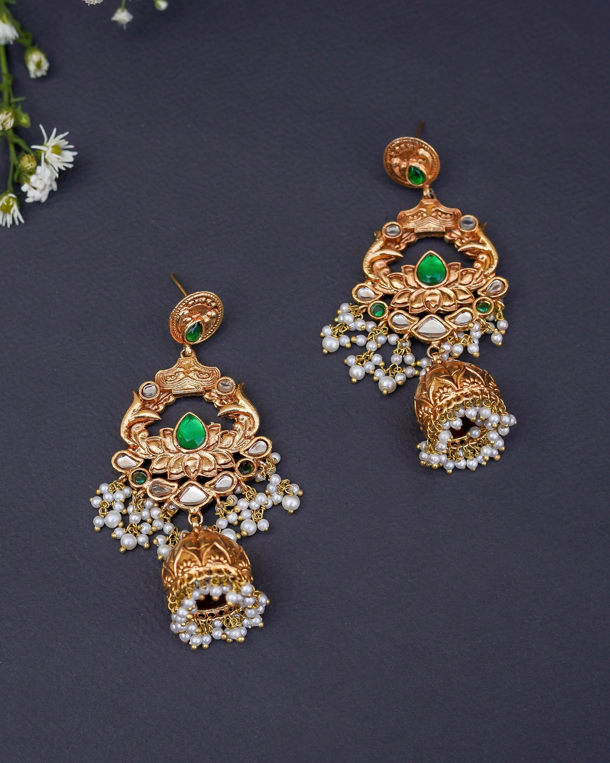 Handmade Gold Plated Kundan Earrings