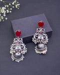 Silver Plated Handmade Indian Style Earrings with Stones and Pearls