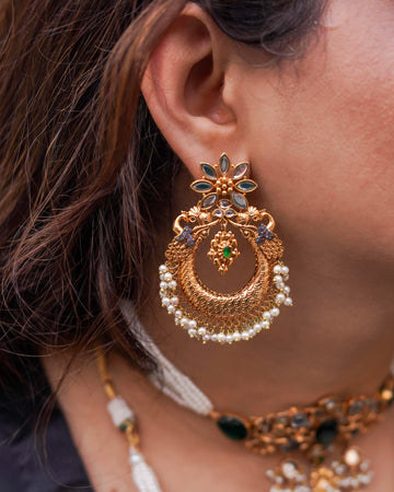 Handmade Gold Plated Kundan Earrings with Stones and Pearls