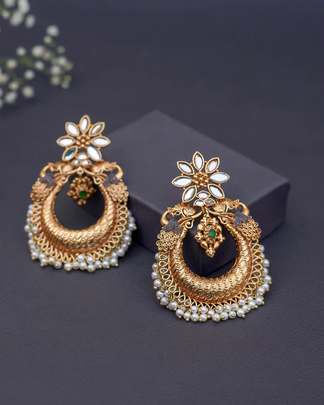 Handmade Gold Plated Kundan Earrings with Stones and Pearls