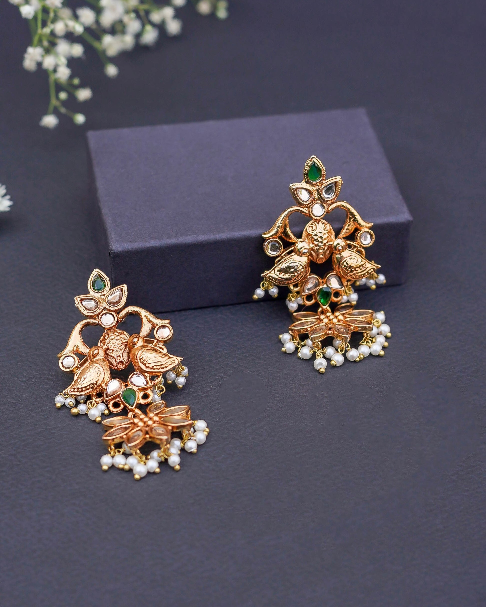 Handmade 18K Gold Plated Kundan Earrings