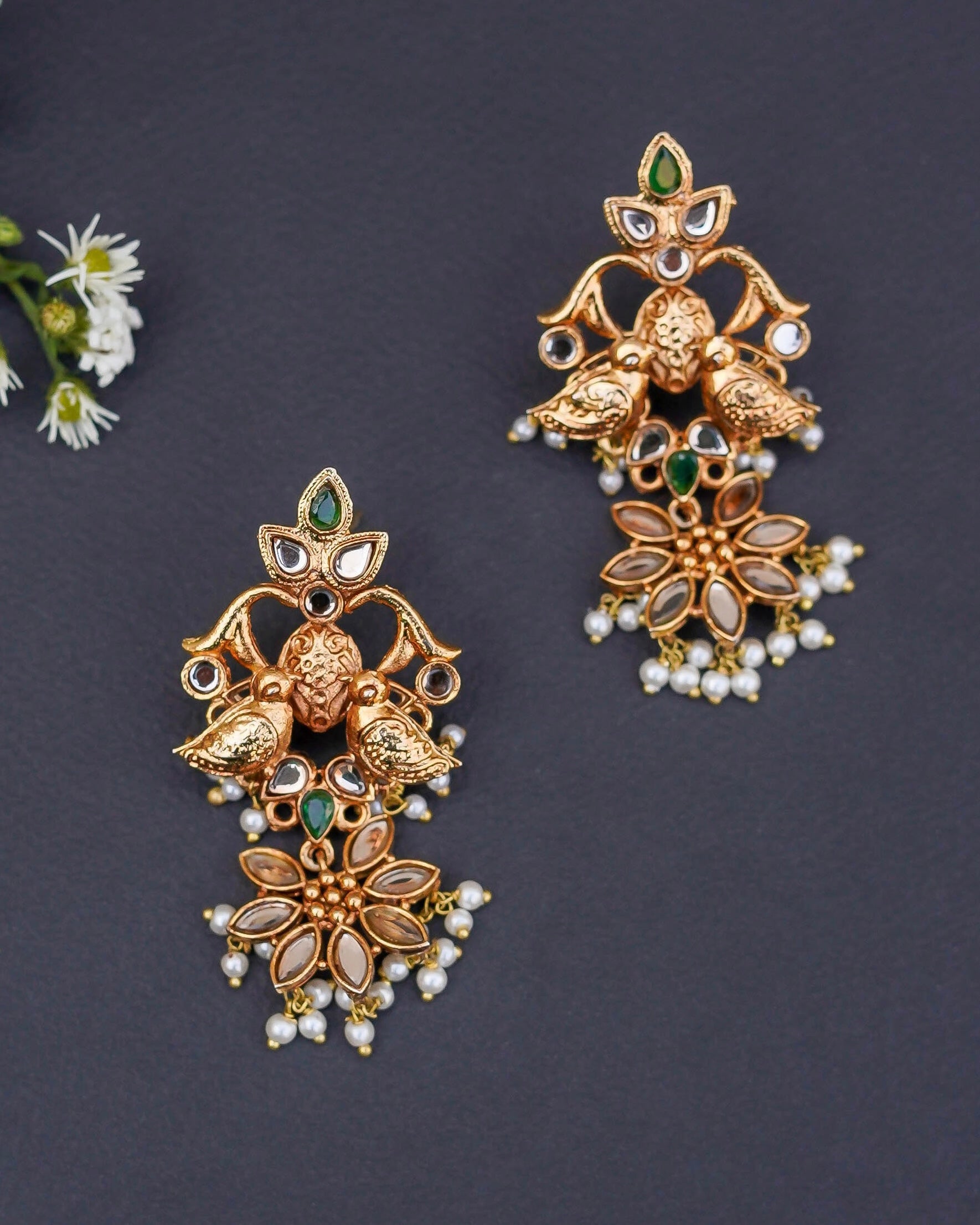 Handmade 18K Gold Plated Kundan Earrings Jewelry