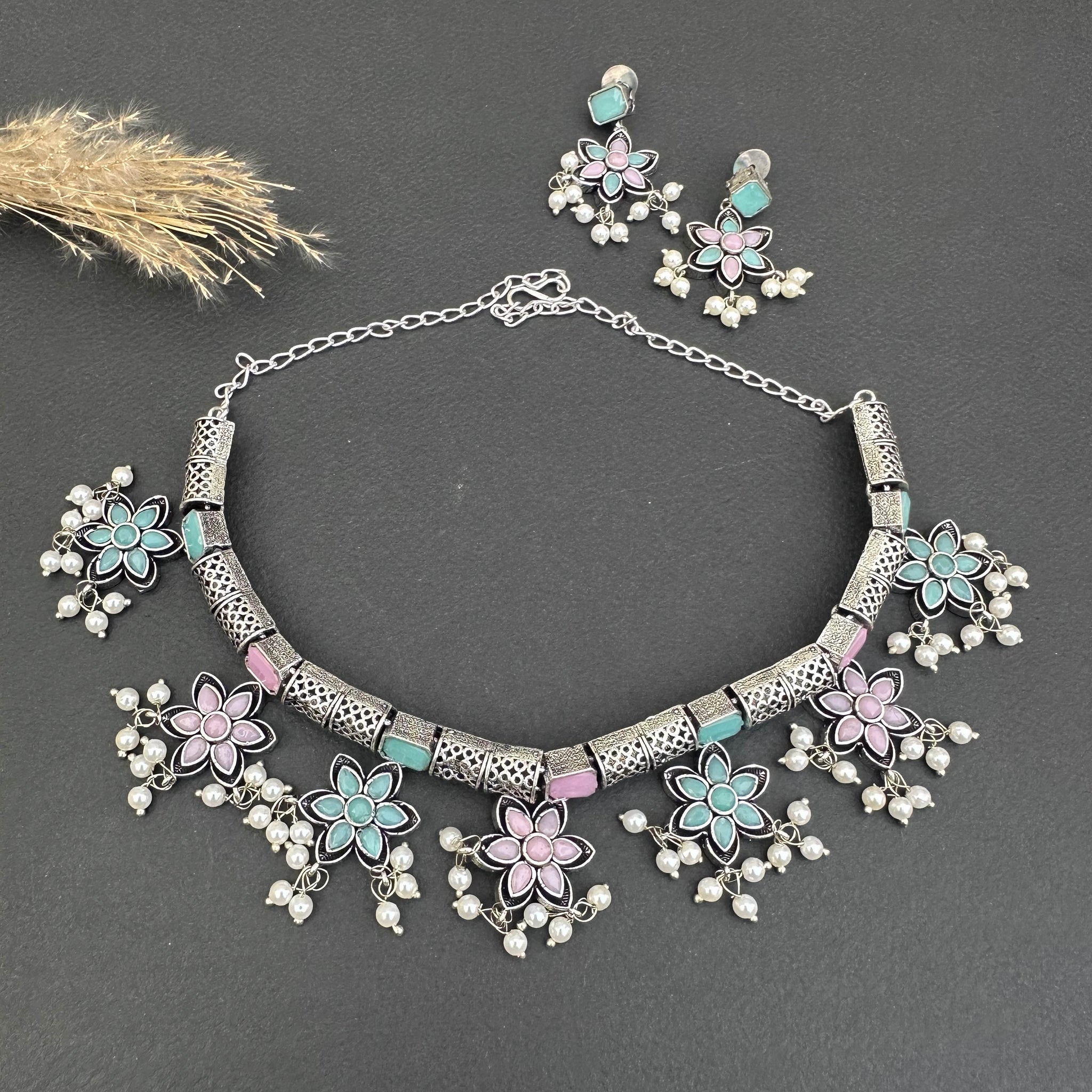 Taaliyaah Necklace Set Aqua & Lilac