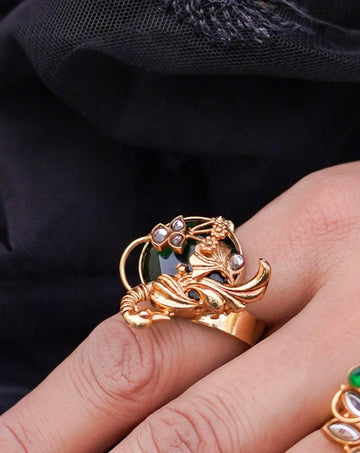 Handmade Gold Plated 18K Kundan Ring Jewelry