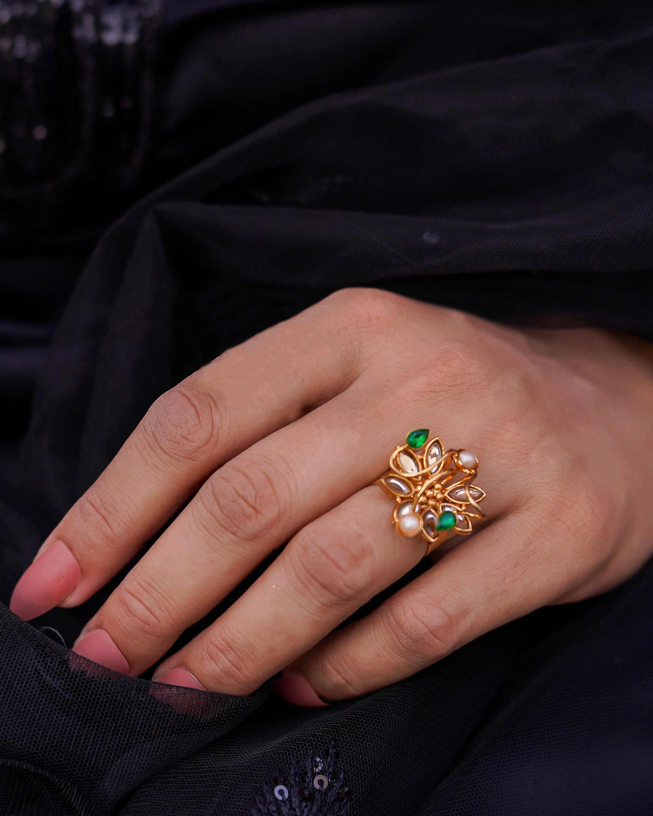Sadiq Ring Sayyad - Gold Plated - Handmade Kundan Ring - Indian Ring Jewelry