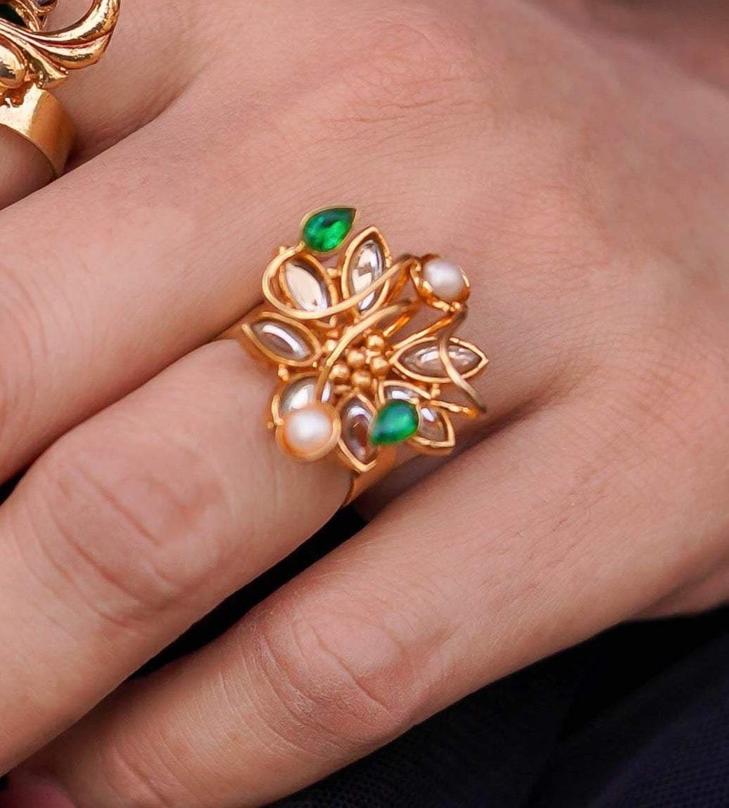 Handmade 18K Gold Plated Kundan Ring