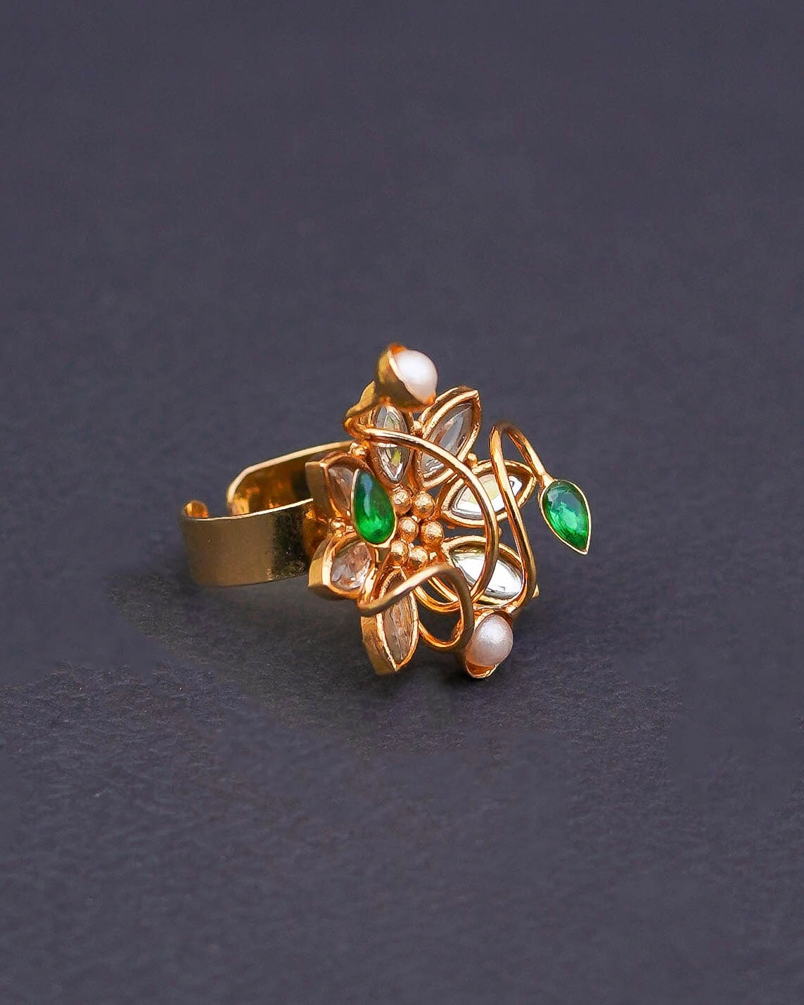 Handmade 18K Gold Plated Kundan Ring