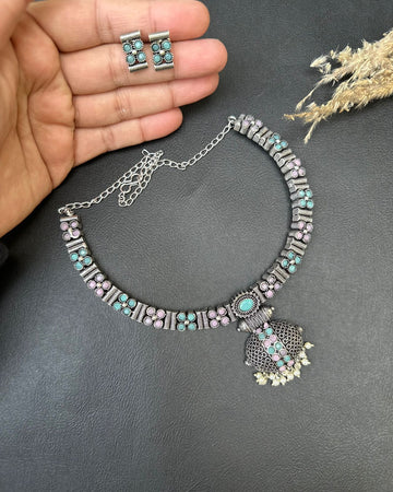 Atiya Choker Set Aqua&Lilac