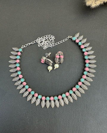 Mazneen Necklace Set Aqua & Pink