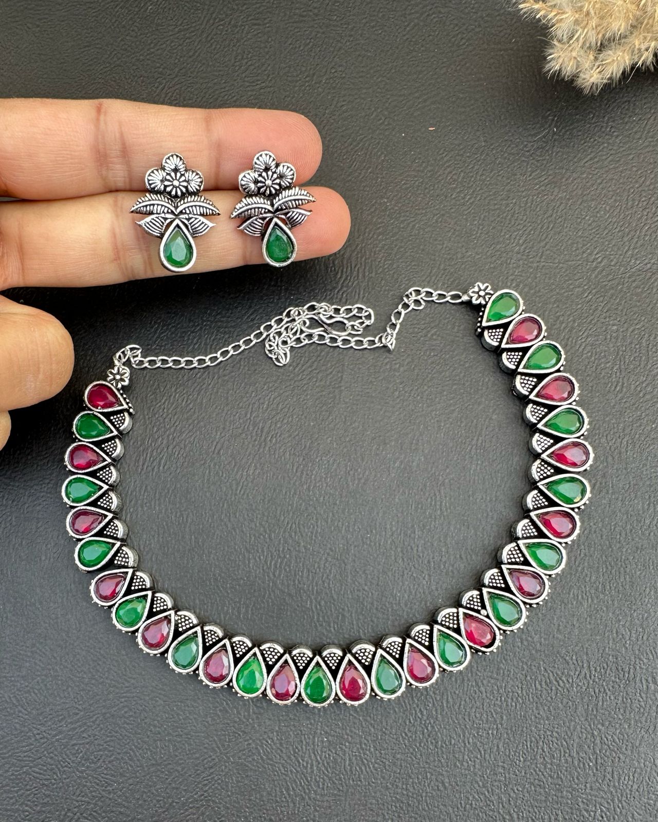 Imani Necklace Set Red & Green